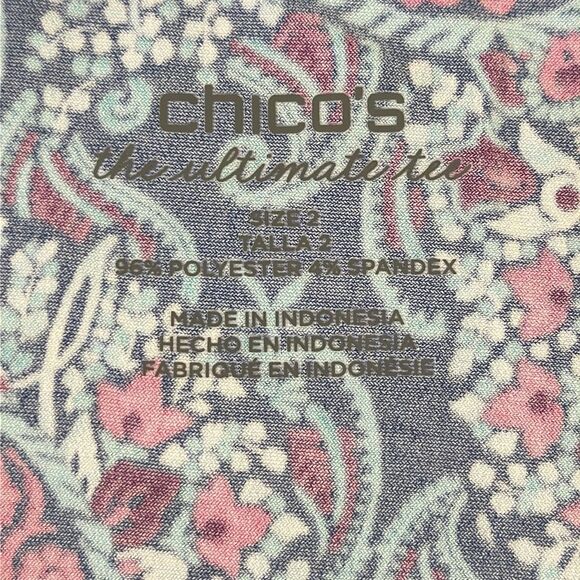 Chico’s Paisley Short Sleeve Top Size 2 (12)  Stretchy NWOT - Picture 9 of 12